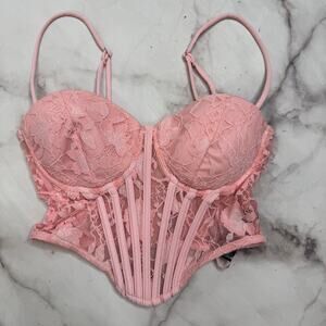 Windsor Pink Floral Lace Corset Top Size S Underwire Sheer